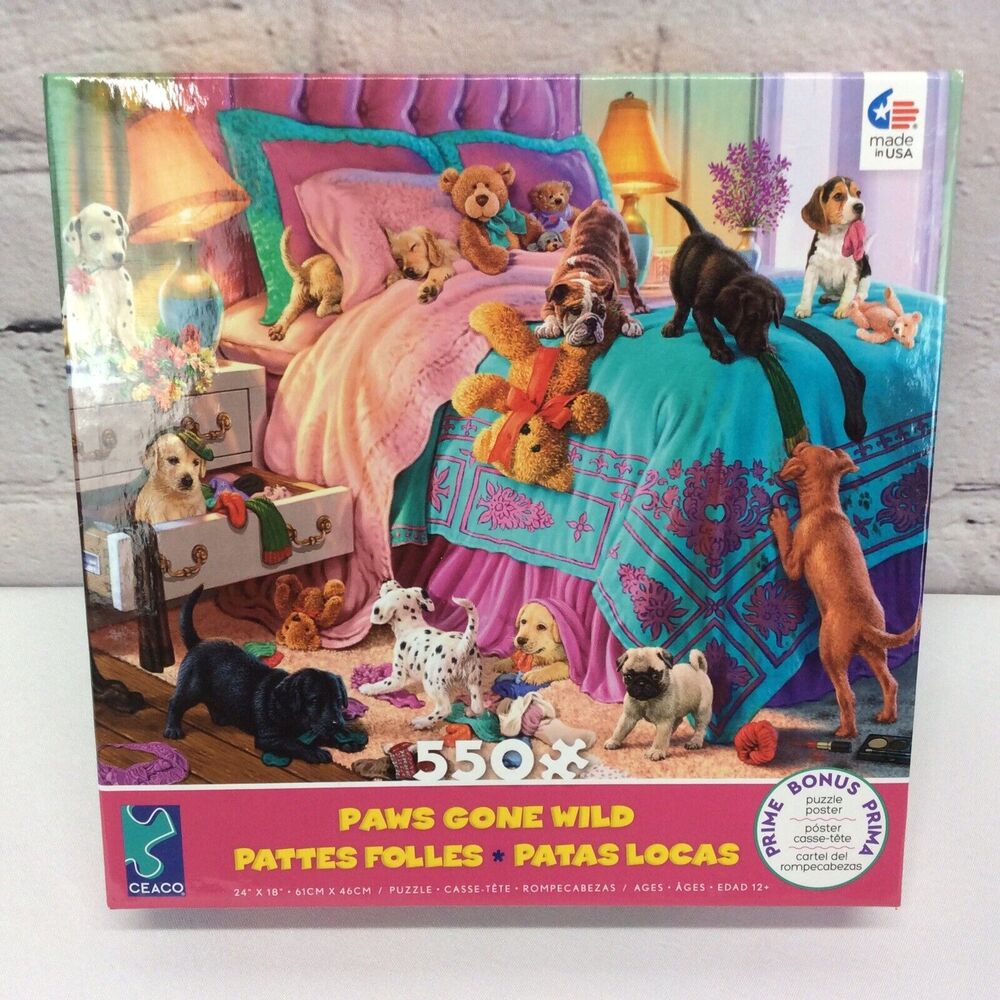 Ceaco Paws Gone Wild Puzzle w/Poster “Naughty Puppies” 550 Pieces Colorful USA